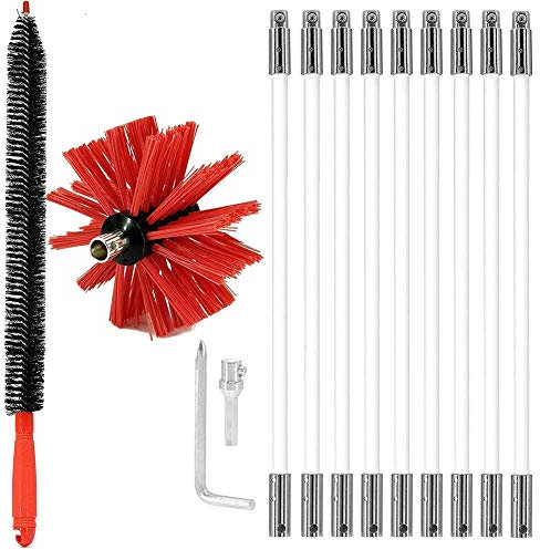 Kit de ramonage de cheminée, Brosse de ramonage de cheminée, kit de Brosse de Nettoyage pour Conduit de sécheuse, Brosse Flexible pour radiateur et sèche-Linge, kit de Nettoyage de