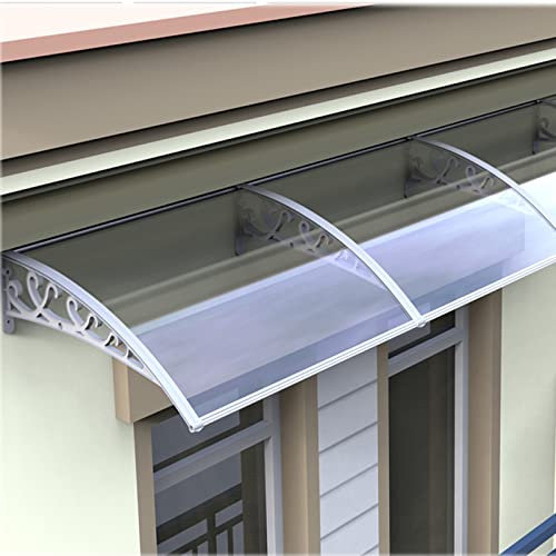 E ECATEE Hof Markisen,Haus Haustür Vordach,Patio Pultbogenvordach,Dach Fenster Überdachung,Stille Haustür Vordach,Transparente Markise weiße Halterung,Verwendet für Sonnenschutz (60x150cm/24 x59)