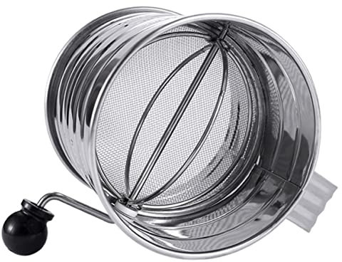Anneome Hand Operated Rotary Sieve Flour Sieve Crank Stainless Crank Flour Sifter Accurate Scale Sugar Powder Sifter for Baking