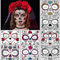 8 Blätter Tag der Toten Gesicht Tattoos,Halloween Temporäre Tattoos Gesicht Aufkleber Kit Día de Los Muertos Glitter Rote Rosen Skelett Zuckerschädel Fake Tattoo