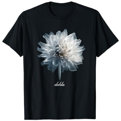 Weiße Dahlie auf schwarzem Hintergrund T-Shirt