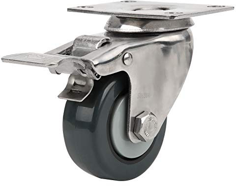 1,5 Zoll Drehbare Lenkrolle mit Bremse, Universalrad, Universalrad, Halterung aus Edelstahl 304, Geräuschlose Laufkatzen, Lenkrollenbelastung 30 Kg/66,1 Lb