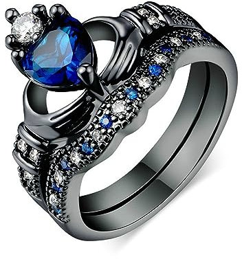 OIDEA Damen Ring Krone Herzförmige Strasssteine: Pärchen Blau Cubic Zirkonia Hochzeitsring aus Edelstahl Partnerringe für Frauen als Geschenk in Weihnachtstag Valentingstag Größe 60 (19.1)
