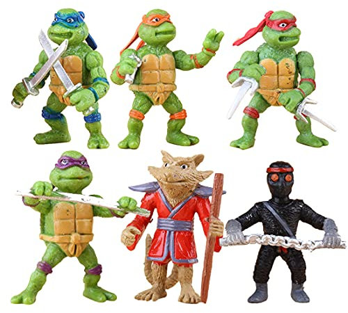 6 pcs Mini Anime Character Set, Mini Character Cake Decorate Birthday Party Supplies Cupcake Figures, Turtle Doll Playset for Kids Birthday Party Decorating