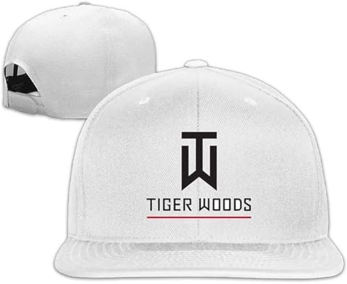 Tiger Logo Woods Custom Baseball Cap Hip Hop Cap Adjustable Snapback Flat Bill Ash White