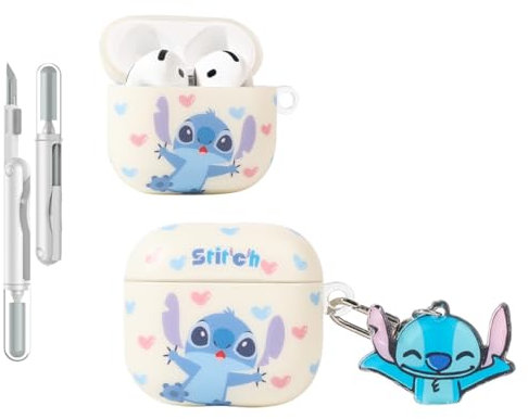 Folaxshoo Kompatibel mit AirPods 4 Generation Cute Cartoon Funny Case Cover mit Reiniger Kit (Stitch White)