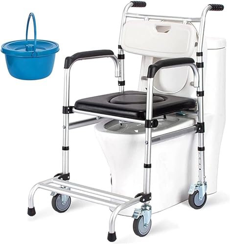 Générique Chaise de Douche avec Accoudoirs et Roues Chaise Percée en Fauteuil Roulant Chaise Percée de Chevet et Toilettes pour Adultes Fauteuil Roulant Léger et Déambulateur Handicapé,B