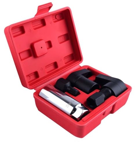 LEONTOOL 5PCS O2 Oxygen Sensor Socket Thread Chaser Set, 3/8 1/2 Drive x 7/8 22mm O2 Sensor Socket Set, Forged CR-V Steel Automotive Offset Oxygen Sensors Wrench Remover Tool