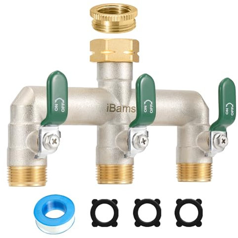 Divisore per tubo da giardino in ottone iBamso, divisore per rubinetto esterno a 3 vie ad alto flusso, connettore per rubinetto da 3/4 di pollice, adattatore per tubo a flusso pieno resistente al gelo