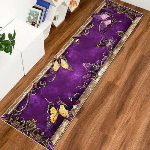 Yinghesheng Teppich Läufer,Lila-Braunes,Küchenläufer waschbar 80×200 cm 3D-Muster Teppichläufer rutschfest für Läufer Flur, Küche, Korridor,Vorzimmer, Eingang,Bettvorleger, Schlafzimmer Deko
