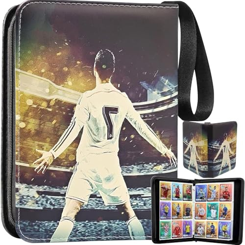 Kinfezlon Sammelalbum Fußball Karten, 50 Seiten 900 Karten, Tragbarer Sammelkarten Album Fussball, PU Wasserdicht Sammelkarten Ordner, Sammelkarten Album mit Reißverschluss und Griffschlaufe