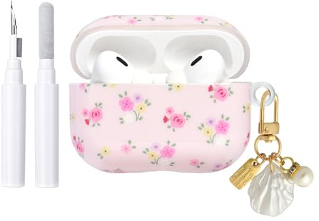 Reownest Hülle für AirPods Pro 3 mit Reinigungsset, Süßes Blumendesign mit Eleganten Blüten, Weiche TPU Schutzhülle für Mädchen Frauen, Kompatibel mit AirPods Pro 3. Generation – Rosa