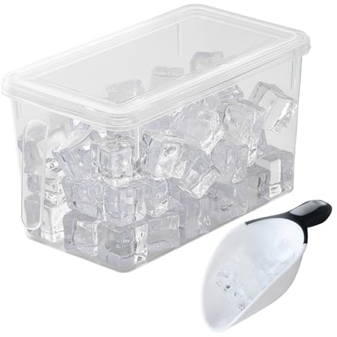 Neptuiby Ice Bucket for Freezer with Lid and Scoop, Clear Freezer Storage Bin 2PCS/Set Stackable Plastic Organizer for Fruits, Vegetables and Ice Cubes.