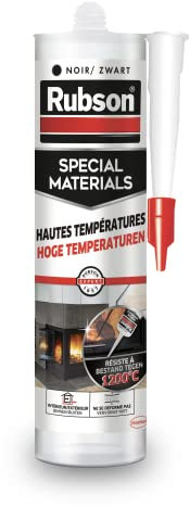 Rubson | Mastic Special Materials Hautes Températures Noir (cartouche de 280 ml) – Mastic intérieur résistant à 1200°C – Réparation et étanchéité des cheminées, chaudières, fours, barbecue, etc
