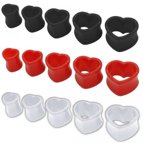 SoulCats Double Flared Flesh Tunnel Herz Herzform rot schwarz weiß Tube, Größe: 14 mm;Farbe: weiß
