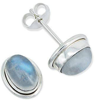 Ohrringe 925 Silber Mondstein weißer Stein schimmer Edelstein Damen Sterling Silber Stecker Geschenk (MOS-039-04) von mantraroma