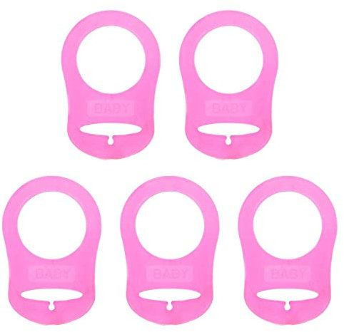 LLLucky 5Pcs Silicone Baby Dummy Pacifier Holder Clip Adapter Ring Button Style Pacifier Adapter for MAM Rings Hot Pink