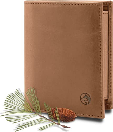 Geldbörse Herren Damen Leder Klein Münzfach RFID Hochformat 'Svåla' – Mini Portemonnaie, Slim-Wallet NFC Karten Schutz Dünn – Kleine Brieftasche, Portmonee, Geldbeutel Männer – Whiskey