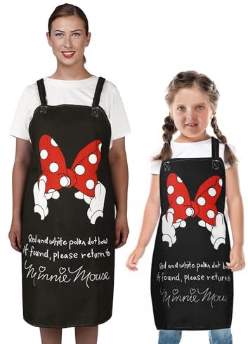 Sanlykate 2 Pack Cotton Linen Parent and Child Apron with Cute Cartoon Pattern, Bowknot, Adult: 26x23in; kid: 17x16in