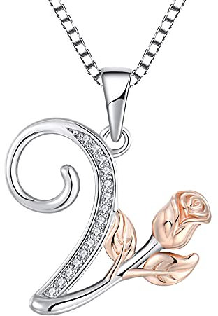 starchenie Alphabet Rose Halskette Buchstabe V Halskette Zirkonia Anhänger 925 Sterling Silber Halskette für Damen