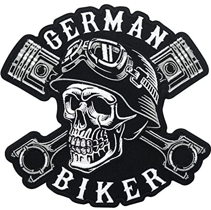 Finally Home Großer German Biker Totenkopf Patch zum Aufbügeln | Motorrad Kutte Patches, Hunde Bügelflicken, Motorradjacke Männer Flicken, Motorcycle Aufnäher für Lederwesten