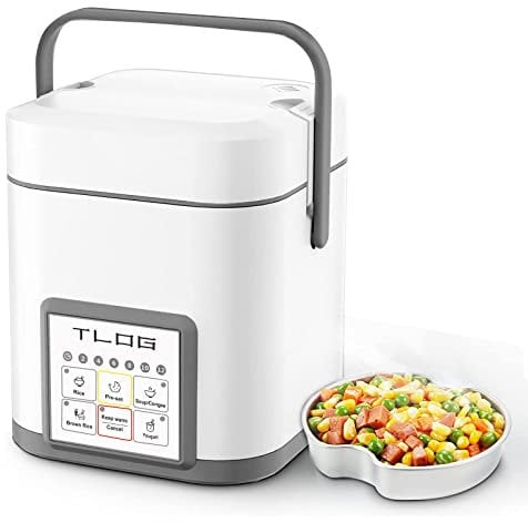 TLOG Mini Rice Cooker 2.5 Cups Uncooked, Healthy Ceramic Coating Portable Rice Maker, 1.2L Travel Rice Pot Small for 1-3 People, Personal Rice maker, Food Steamer, Multi-cooker for Grains, Oats