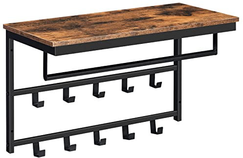 HOOBRO Wandgarderobe mit Ablage, Wandregal mit 10 Haken und Stangen, Wandmontiertes Hängeregal, 60 x 30 x 42 cm, für Flur, Wohnzimmer, Schlafzimmer, Badezimmer, Industriestil EBF60YM01