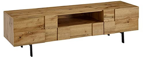 möbelando Lowboard Holz Eiche-Dekor 160x46x43 cm TV-Kommode mit Zwei Türen | Design TV-Schrank Hoch | Fernsehtisch Fernsehschrank Modern | Fernsehkommode Wohnzimmer