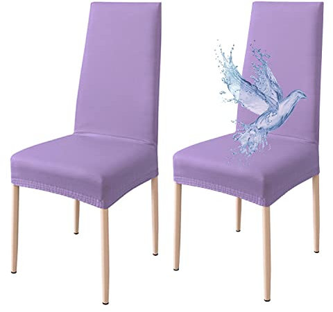 Poligino Stuhlhussen 2er Set Wasserdicht Stretch Universale Weich und Bequem, Stuhlbezug für Haus, Küche, Hochzeit, Restaurant, Party, Hotel, Zeremonie, Bankett - Flieder