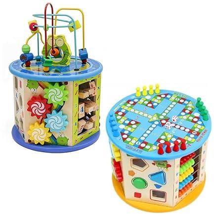 COIL Motorische Fähigkeiten Würfel, 8 in 1,Holzspielzeug für Baby, Spielwürfel, Lernspielzeug, Holzwürfel, Verschiedene S