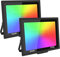 AUXTINGS 2x 100W Focos LED RGB Exterior, Foco LED Proyector Colores, Foco 12 Colores con Control Remoto, 4 Modos, Función de Memoria, Decoración Jardín Fiesta Hotel Terraza Garaje,Impermeable IP66
