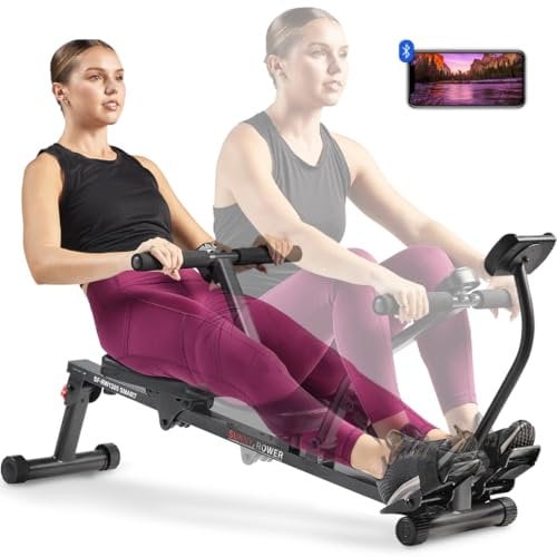 Sunny Health & Fitness Intelligentes Rudergerät, kompaktes, verstellbares Rudergerät mit 12 Widerstandsstufen für das Ganzkörpertraining - SF-RW1205SMART