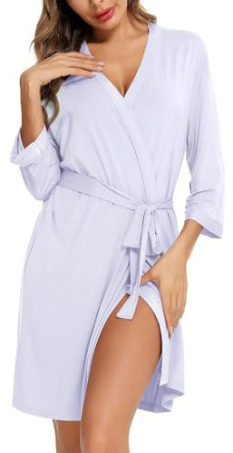 Samring Leichter Damen-Bademantel, weicher Kimono, kurzer Bademantel für Damen, Nachtwäsche, Flieder, XXL