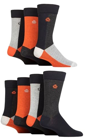 Jeff Banks Mens Recycled Cotton Patterned Socks Pack of 7 (7-11, Blocks Orange/Grey)