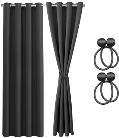 Cozyor Verdunklungsvorhänge Gardinen 2er Set mit Magnet-Raffhalter Thermogardine gegen Kälte 100% verdunkelnd, grau Nebula, Gardine mit Ösen für Schlafzimmer, Wohnzimmer, Kinderzimmer 220x135 cm