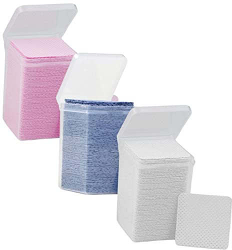 MAGICLULU 200 Eyelash Glue Wipes Non-woven Fabric Cleaning Pads for Glue Bottle Professional Remover for Salon Use Includes 3 Color-coded Packs (white Pink Blue)
