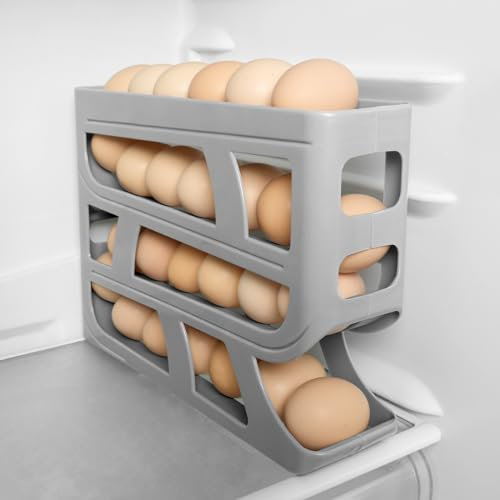 HOTUT Distributeur Automatique d'œufs à 4 Niveaux, Distributeur d'œufs pour Réfrigérateur, Organisateur d'œufs au Réfrigérateur, Distributeur Oeufs pour Réfrigérateur, Cuisine, Armoires - Gris