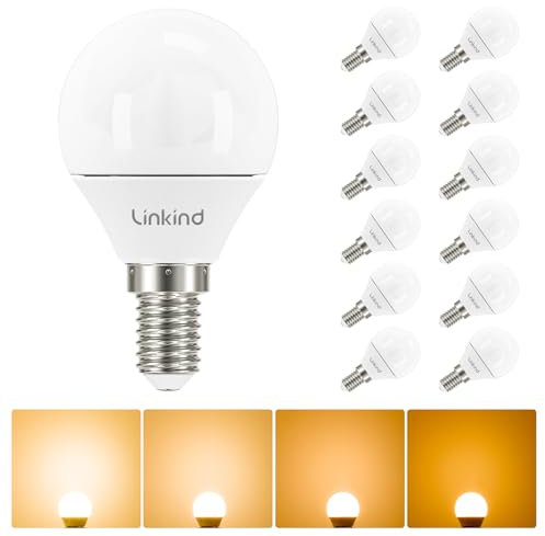 Linkind E14 LED Warmweiß Dimmbar, 4.5W (ersetzt 40W), 470Lm G45/P45 Tropfen Glühbirne, 2700 Kelvin E14 Golf LED Lampe kein Flimmern, 12 Stück