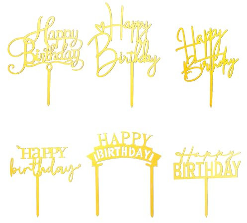 Tortendeko Happy Birthday 6 Stück Gold Cake Topper Kuchen Deko Wiederverwendbar Acryl für Geburtstag Party Torten Deko