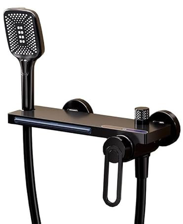 DECAKE Miscelatore per Vasca da Bagno a Parete a Cascata Miscelatore monocomando per Doccia da Bagno Miscelatore per Vasca da Bagno in Ottone Miscelatore per Doccia Portatile, Nero
