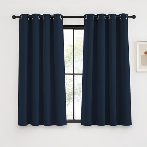 KGORGE Vorhänge Kurz Blickdicht Vorhang Dunkelblau 145 x 140 cm(HxB) Verdunklungsvorhänge mit Ösen Thermovorhang mit Ösen Gardinen 2er Set Blackout Curtains for Bedroom Scheibengardine