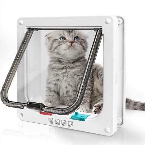 LUOJINYI Porta per gatti, in acrilico ABS, porta interna, porta di sicurezza per animali domestici con serratura a 4 vie, 23,5 × 25,5 × 5,5 cm, facile installazione, Bianco, L