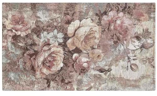 By Suardi Tappeto Rose Cipria – Lavabile in Lavatrice, Antiscivolo, Jacquard con Ciniglia – Pelo Corto 1200gr/mq – Design Floreale – Made in Italy (140x200cm)