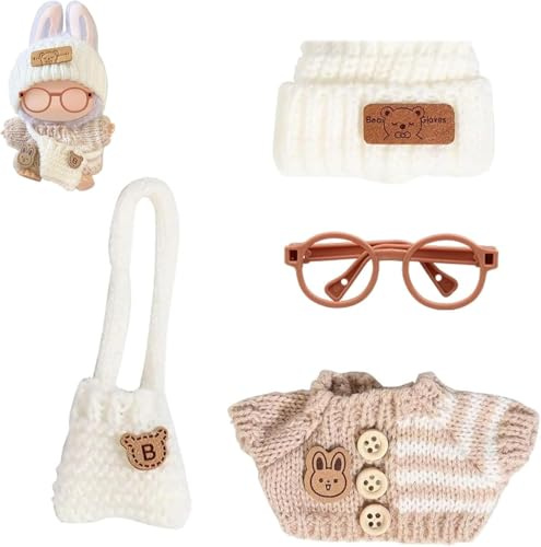 LZPLJLWS 17 cm Puppenbekleidung 4‑teilig – Outfit für Sammler- & Dekorationspuppen mit Mütze, Pullover, Rucksack, Brille – Erwachsenen Zubehör für Sammlung & Präsentation