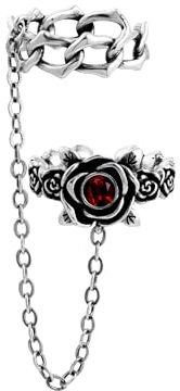 Zikichiky Silver Rose Double Ring with Chain Gothic Stackable Adjustable Rings for Women Witchy Y2K Jewelry