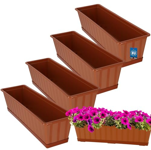 KOTARBAU® 4 uds Maceta - Jardineras Exterior - PVC - 60 x 18 x 14 cm - Terracota - Macetero - Rectangular - con Plato - Macetas para Barandilla - Jardineras Balcon