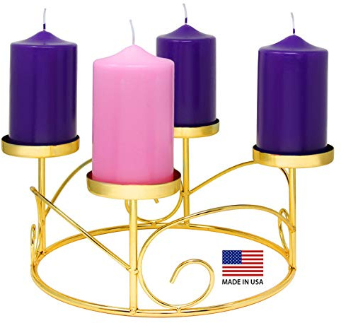Christmas Advent Wreath Ring Candle Holder for Pillar Candles - Gold X-mas Centerpiece Decor - Calendar Decoration