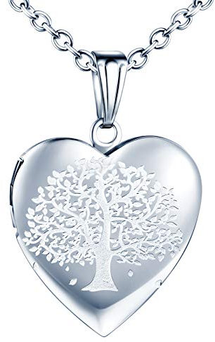 CPSLOVE Collier cœur pour Femme Fille, Collier Photo en Acier Inoxydable, Collier Pendentif cœur, Collier Arbre de Vie, on Peut Placer la Photo, Collier commémoratif