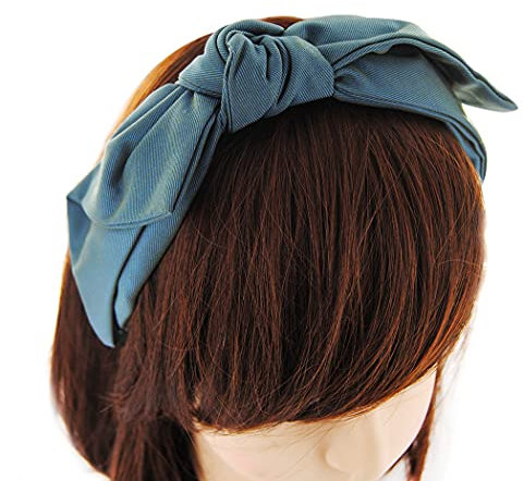 axy Haarreif mit Schleife, Haarband Vintage Stoff mit leichten Glanz Hairband Stirnband Haarreifen HRS2 (Blau)