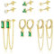 Ohrringe Set Gold - 6 Paar 925 Sterling Silber Creolen Mit Anhänger Kette, Grün Schmuck Ohrstecker Kleine, Hypoallergen für Damen